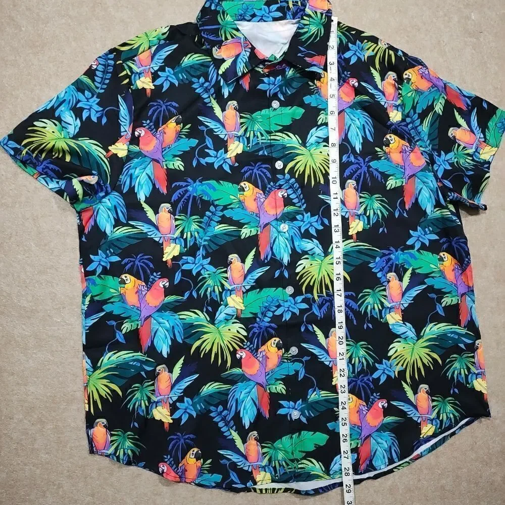 Tropical Vacation Parrot Print Men's Short Sleeve Button Down Shirt #4